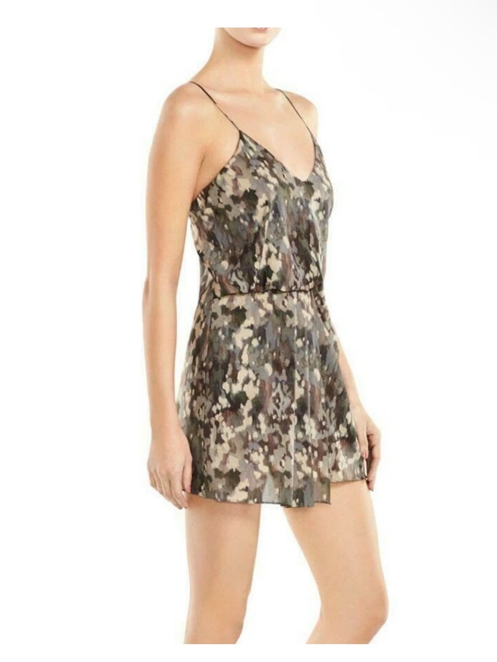 HAUTE HIPPIE CHORUS ABSTRACT SILK-STRETCH SLAYER ROMPER CAMO PRINT